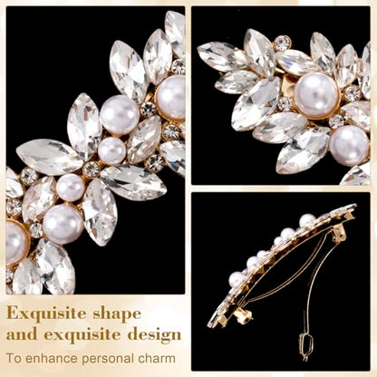 Joez Wonderful 2 Pcs Rhinestone Hair Clips, Pearl Bridal Hair Accessories for Women, Sparkly Crystal Hair Pins, Fancy Flower Hair Barrettes for Wedding, Bride (Gold, Silver) - color: Pearl (Gold, Silver)