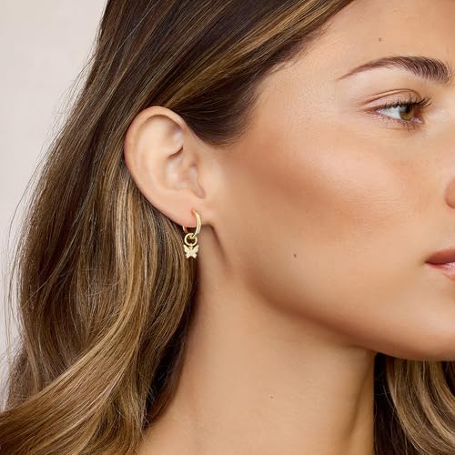 DAILY VIBES Cute Butterfly Star Cross Heart CZ Dangle Earrings for Women | 925 Sterling Silver Post, 14K Gold or Silver Plated, Mini Cubic Zirconia Dainty Drop, Cartilage Small Huggie Hoop Earrings - color: Gold Butterfly CZ
