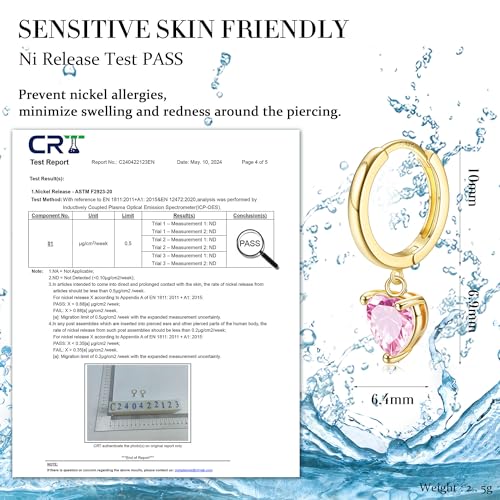FIBO STEEL 14K Gold Plated Hoop Earrings with Charms for Women Huggie Hoops | Hypoallergenic 925 Sterling Silver Post Dangle Earrings Small Silver Gold Hoops Earring Cubic Zirconia Dangle Drop Jewelry - color: Pink Heart - 14K Gold Plated