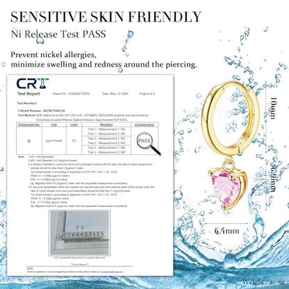 FIBO STEEL 14K Gold Plated Hoop Earrings with Charms for Women Huggie Hoops | Hypoallergenic 925 Sterling Silver Post Dangle Earrings Small Silver Gold Hoops Earring Cubic Zirconia Dangle Drop Jewelry - color: Pink Heart - 14K Gold Plated