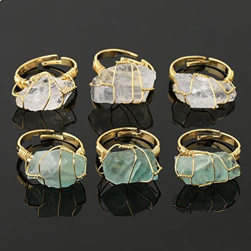 COLORFUL BLING Raw Healing Crystal Natural Stone Ring Statement Copper Wire Wrapped Irregular Crystal Gemstone Adjustalble Ring Jewelry for Women - color: Clear,Quartz