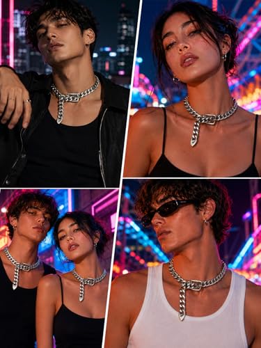 Cuban Link Chain Necklace Punk Belt Buckle Shaped Chunky Choker Necklace Statement Thick Chain Necklace Jewelry Gifts for Women Men - color: Style1-silver