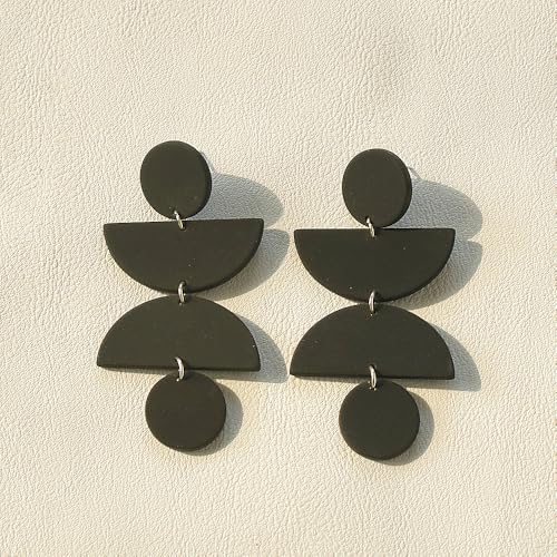 Acrylic Geometric Clay Drop Dangle Earrings for Women Handmade Irregular Polymer Earrings Boho Statement Dangling Earrings Jewelry Gift - color: Black