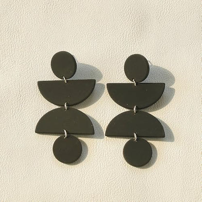 Acrylic Geometric Clay Drop Dangle Earrings for Women Handmade Irregular Polymer Earrings Boho Statement Dangling Earrings Jewelry Gift - color: Black