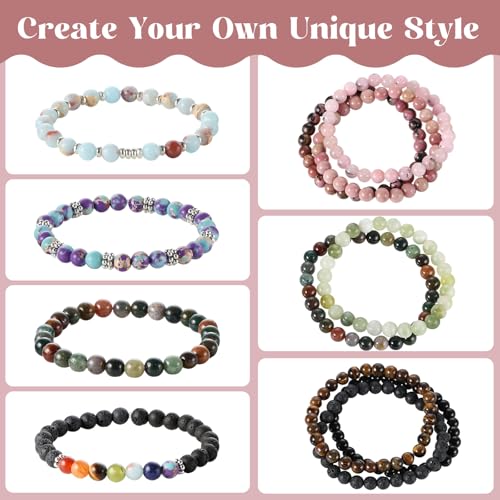 Zefy 996 Pcs 6mm Natural Stone Beads, Beads for Jewelry Making (20 Colors) | Round Crystals Bead Genuine Real Stones, Gemstone Beads Kit with Spacer Beads Charms for Bracelets DIY Jewelry Making