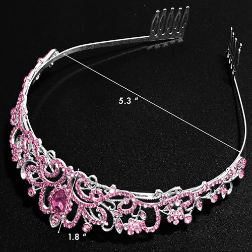 TAROSE Tiaras for Women, Birthday Crown and Sash for Girls | Birthday Sash Sunglasses Outfit, Birthday Gift for Women Girls, Goddess Crown Bride/Halloween/Prom/Party/Costume - color: 1 I. Silver+full Pink