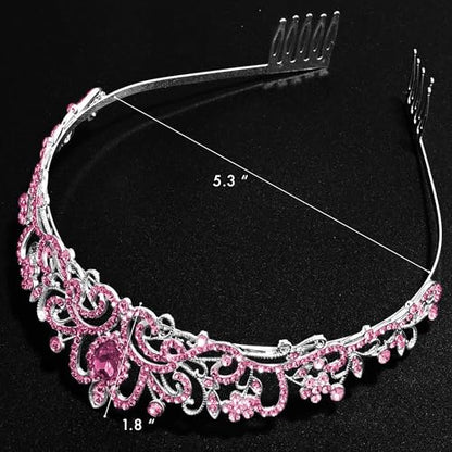 TAROSE Tiaras for Women, Birthday Crown and Sash for Girls | Birthday Sash Sunglasses Outfit, Birthday Gift for Women Girls, Goddess Crown Bride/Halloween/Prom/Party/Costume - color: 1 I. Silver+full Pink