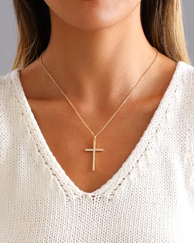 Cross Necklace for Women, 14K Gold Plated Cubic Zirconia Cross Pendant Necklace, Trendy Christian Jewelry Gifts for Baptism First Communion Christmas - color: Style H - Gold
