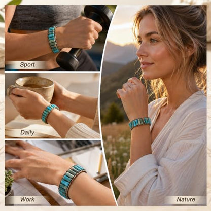 MOINSPIRE Boho Beaded Bracelets for Women - Adjustable Handmade Wrap Bracelet with Tube Natural Stone Beads, Colorful Beaded Strap Bohemian Jewelry Braided for Birthday Gifts - color: Turquoise Blue