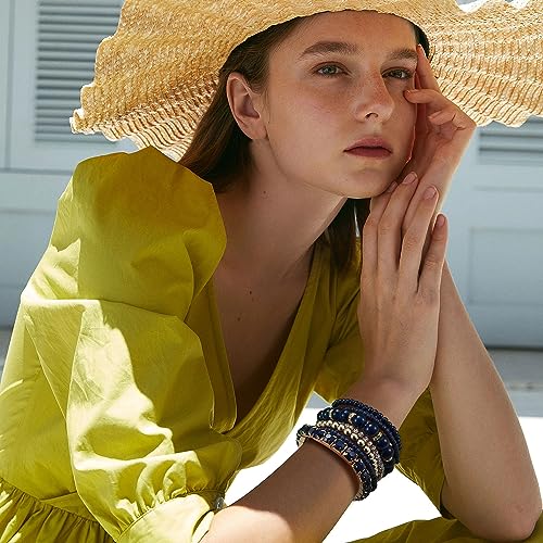 FIBO STEEL 6 Sets Bohemian Stackable Bead Bracelets for Women Stretch Multilayered Bracelet Set Multicolor Boho Jewelry
