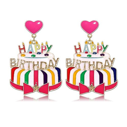 Birthday Earrings for Women Happy Birthdays Earrings Statement Cake Champagne Bottle Earring Happy Birthdays Dangle Earring Birthday Gifts Party Favors - color: Cake