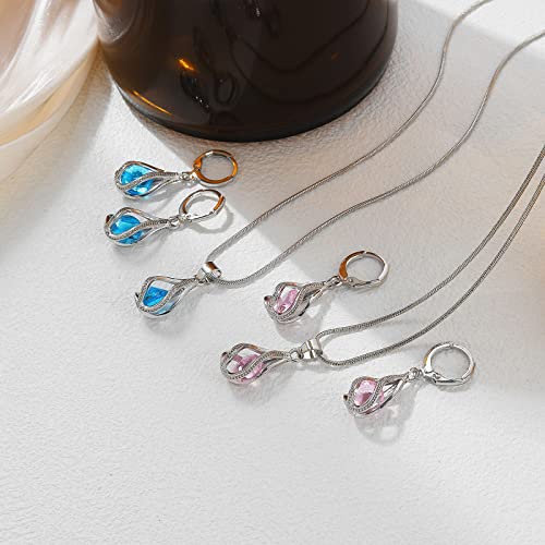 IFKM Silver Jewelry Sets for Women Rhinestone Crystal CZ Bridal Bridesmaid Accessories Necklace Earrings set for Wedding Prom Anniversary Birthday Gifts - color: Cambridge Blue