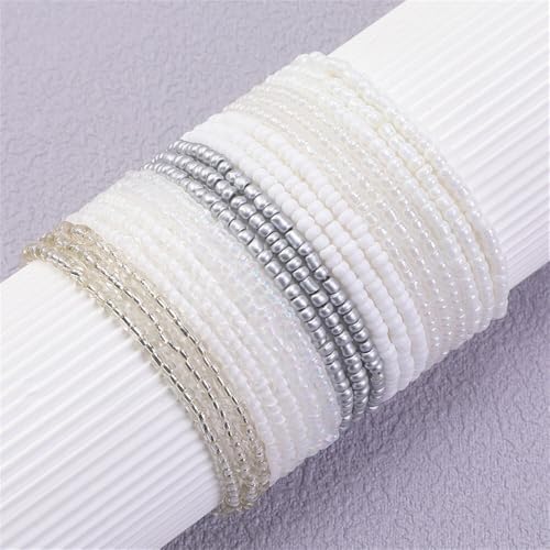 18Pcs Boho Stackable Beaded Bracelets for Women Colorful Handmade Multilayered Rice Beads Anklets Set Summer Beach Bohemian Jewelry Gift - color: Style 2 White