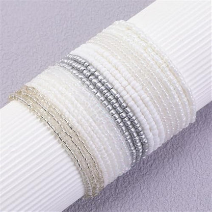 18Pcs Boho Stackable Beaded Bracelets for Women Colorful Handmade Multilayered Rice Beads Anklets Set Summer Beach Bohemian Jewelry Gift - color: Style 2 White