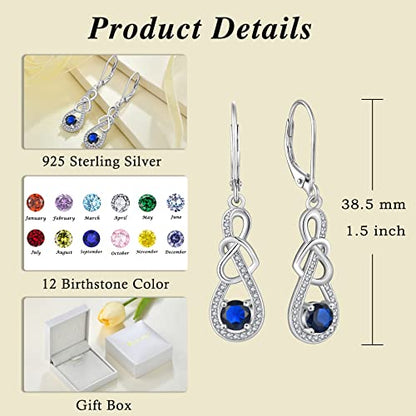 Dangle Drop Earrings for Women 925 Sterling Silver Heart Infinity Leverback Earrings Birthstone Jewelry Gifts for Women Wife Girlfriend Mother Daughter Her - color: 09 September - Sapphire