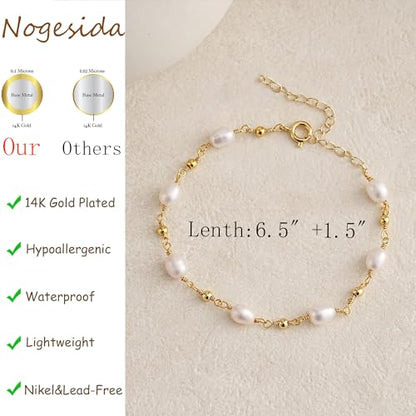 Pearl Bracelets for Women, 14k Gold Plated Dainty Beaded Bracelets Stack Link Chain Charm Bracelets Set Layered Tiny Jewelry for Women Christmas Gifts - style: GD-5