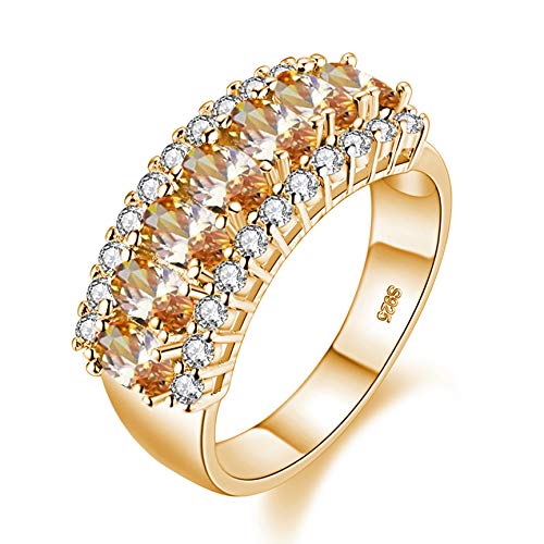 Uloveido Beautiful Women's 7 Stones Wedding Band Oval Cubic Zirconia Engagement Anniversary Rings J501 - color: Gold-Champagne