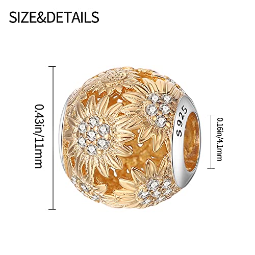 HappyStar 925 Sterling Silver Charms for Pandora Charms Bracelets and Necklaces Beads Charms Jewelry Mother's Day Gift for Women （With one Spacer Bead Charms - style: Golden Sunflower Charm