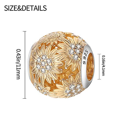 HappyStar 925 Sterling Silver Charms for Pandora Charms Bracelets and Necklaces Beads Charms Jewelry Mother's Day Gift for Women （With one Spacer Bead Charms - style: Golden Sunflower Charm