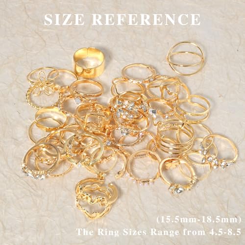 CHICUTIE Gold Knuckle Rings Set For Women Stackable Joint Finger Midi Rings Dainty Cubic Crystal Zirconia Simple Hollow Twist Cute Rings Pack Jewelry Gift - style: 46pcs Gold