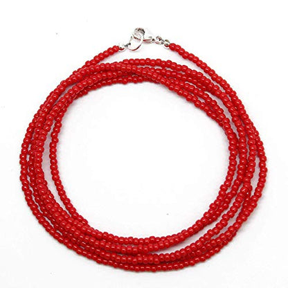 Kathy Bankston Red Seed Bead Necklace, Thin 1.5mm Single Strand Beaded Necklace - color: Shiny Opaque Cherry Red