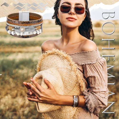 Inbagi 3 Pcs Western Turquoise Jewelry for Women Native American Jewelry White Turquoise Bracelet Bohemian Multi Layer Faux Leather Cowgirl Bracelet for Girls Women Silver Cuff Bangle - style: Gentle