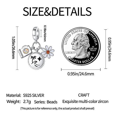 Pandach 925 Sterling Silver Charms Beads for Bracelets and Necklaces Butterfly and Headphones Pendants Clover Charms Jewelry Gift for Women - style: Travel Camera Flowers Charm