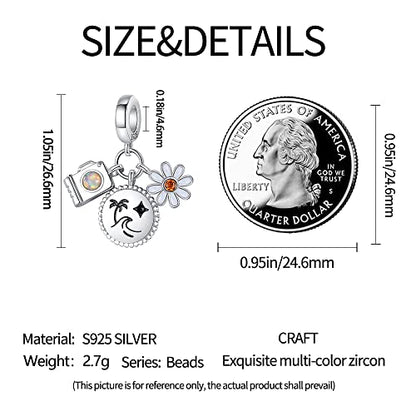 Pandach 925 Sterling Silver Charms Beads for Bracelets and Necklaces Butterfly and Headphones Pendants Clover Charms Jewelry Gift for Women - style: Travel Camera Flowers Charm