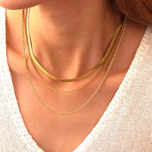 18K Gold Plated Necklace Bracelet Set Womens Stackable Adjustable Stainless Steel Minimalist Modern Everyday Jewelry Gift Gold and Silver - style: 9 Pcs Glod Jewelry Set