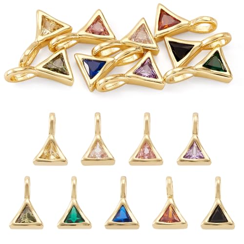 9Pcs Triangle Brass Cubic Zirconia Charms Golden Birthstone Crystal CZ Stone Necklace Charm Cubic Zirconia Pendant for Earring Bracelet DIY Jewelry Making 11.5x7.5x4.5mm - color: Triangle