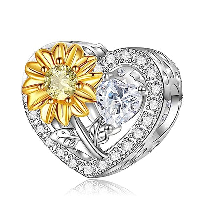 Birth Flower Birthstone Charm for Pandora Charms Bracelets Necklace 925 Sterling Silver Heart Love Charm Birthday Mother's Day Christmas Jewelry Gifts - color: 04-April