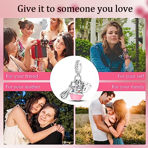 Hapour 925 Sterling Silver Charms for Bracelet Necklace Dangle Pendant Bead | Whale Shark Charm, Glow in the Dark, Matryoshka Russian Doll Baking European Jewelry Charm, 14k Gold Plated - style: Cake Baking