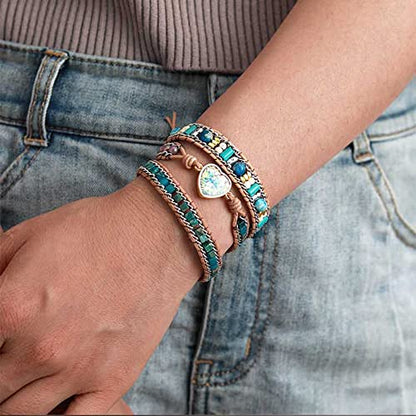 Women Wrap Bracelet Boho Natural Jasper Crystal Stone Beads Strand Bracelets - color: Style 11-Purple