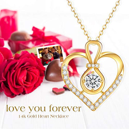 SISGEM 14K Solid Gold Heart Necklace for Women,Yellow Gold 0.55 Carat(CTTW) Moissanite Infinity Heart Pendant Necklaces Anniversary Birthday Gifts for Wife Mom 16''-18'' - color: Style-3