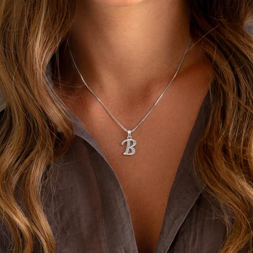 Initial Necklace for Women, 14K Gold Silver Plated Box Chain Letter Pendant, Trendy Name Necklace, Dainty Personalized Charm Jewelry Gift for Her - color: Silver, style: B