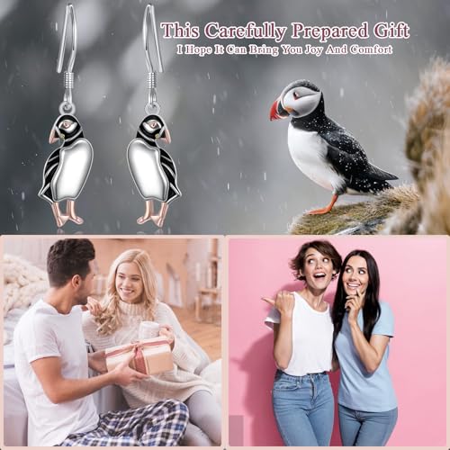 S925 Sterling Silver Cute Bird Earrings for Women Jewelry - color: White-Puffins