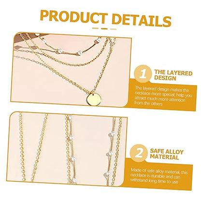 Layered Pearl Clavicle Necklace for Women Geometric Triple Strand Neck Chain Adjustable Dainty Jewelry for Everyday Wear