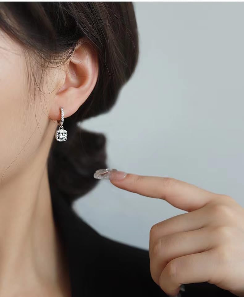 High-Carbon Diamond Hoop Earrings for Women Sterling Silver Cuff Earrings Drop Huggie Stud Halo Earrings with 18K - color: White2