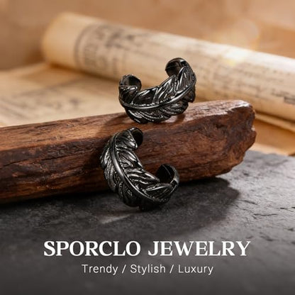 Gothic Clip On Ear Cuff Stainless Steel No Piercing Helix Cartilage | Hypoallergenic,Non Piercing Helix Cartilage,Gold Silver,Fake Earring,Lightweight,Punk Gothic Jewelry Gift Women Men - color: L3-Black Leaf Design