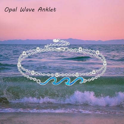 YFN Wave Anklet 925 Sterling Silver Ocean Wave Layered Ankle Bracelet Wave Beach Jewelry for Women Gifts - style: wave layered anklet