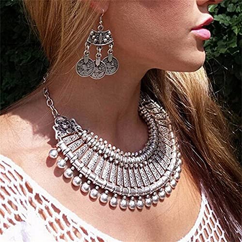 LUREME Vintage Engraved Coin Bib Statement Necklace Clavicle Necklace (01003295) - style: Antique Silver B