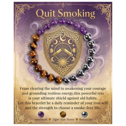 Bivei Protection Crystal Healing Bracelet | 8MM Strength Bracelet Spiritual Stretch Beaded Jewelry for Women Men Gift - color: Quit Smoking, size: Medium 6.8-7.3 inch