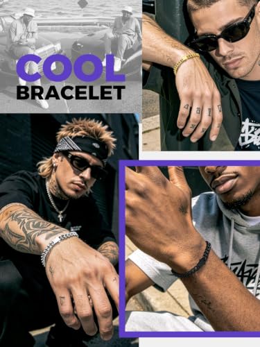 Richsteel Gold/Black/Silver Cuban Link Bracelet for Men,5/7/9/12MM Width | 316L Stainless Steel Chain Wrist Bracelet, Waterproof, No Tarnish, Hypoallergenic Hip Hop Jewelry, with Gift Box - color: 02-Gold Plated 7mm Width