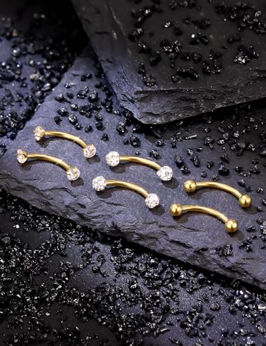 18G 16G 14G Eyebrow Ring Piercing Jewelry Surgical Steel Internal Thread Vertical Labret Lip Ring Rook Daith Earrings Belly Button Ring Piercing Jewelry for Women Men CZ Silver Black Gold - color: Gold, size: 18G, 6mm Length
