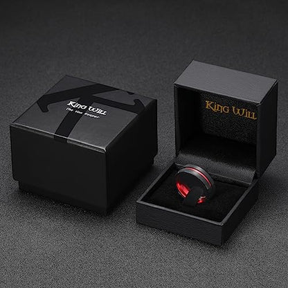 King Will Mens Tungsten Rings for Men Two Tone Grooved Mens Wedding Band Cool - color: Red & Black 8mm