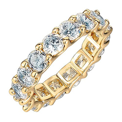 PAVOI 14K Gold Plated Eternity Ring for Women, Statement Eternity Band | Round Cubic Zirconia - Stackable Wedding Band - Love Engagement Trendy Bridal Jewelry - color: Yellow Gold