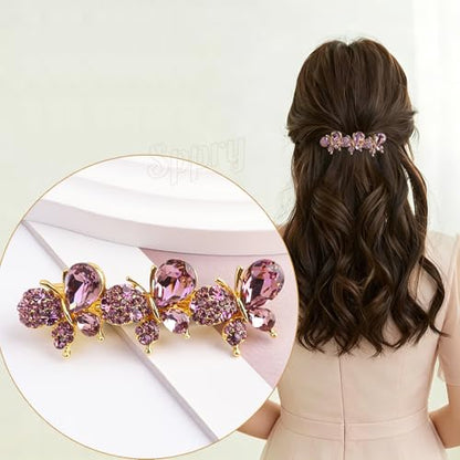 Elegant Crystal Butterfly Hair Barrette for Women, Purple | Medium Size, Sparkly Rhinestones - color: Purple
