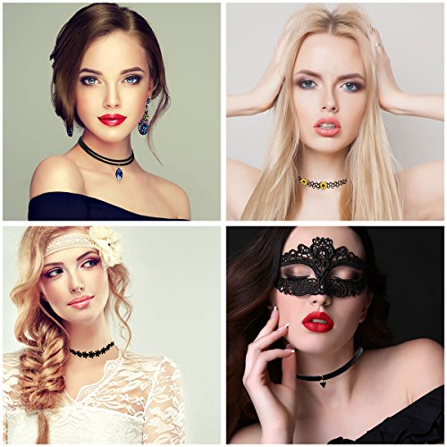 YOKER 22 Pcs Necklaces Black Velvet Choker Set for Women Classic Adjustable Gothic Lace Black Collar Tattoo Lace Chokers Charm Stretch for Party Cosplay Christmas Birthday
