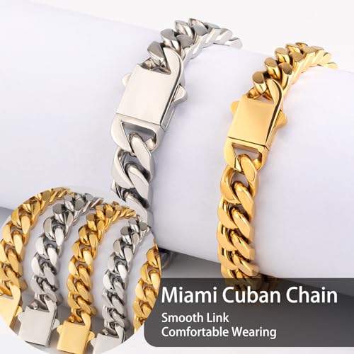 Cuban Link Bracelet for Men&Women, 9/11/13mm Width 7.5/8.5 Inch Length, 18K Gold Plated Stainless Steel Miami Cuban Hand Chain Wrist Bracelets,No Tarnish& Durable Hip Hop Jewelry - color: Gold, size: W13mm-L8.5inches