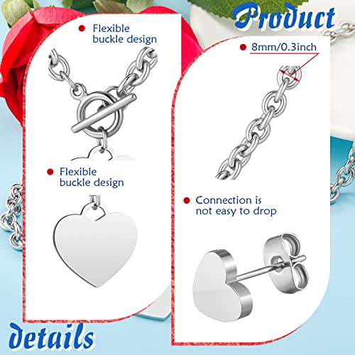 3 Pcs Heart Bow Snow Jewelry Set | Heart Necklace with Bracelet Earring, Snow Jewelry Set for Women, Bow Charms Toggle Gifts - color: Silver, style: Stainless Steel Heart